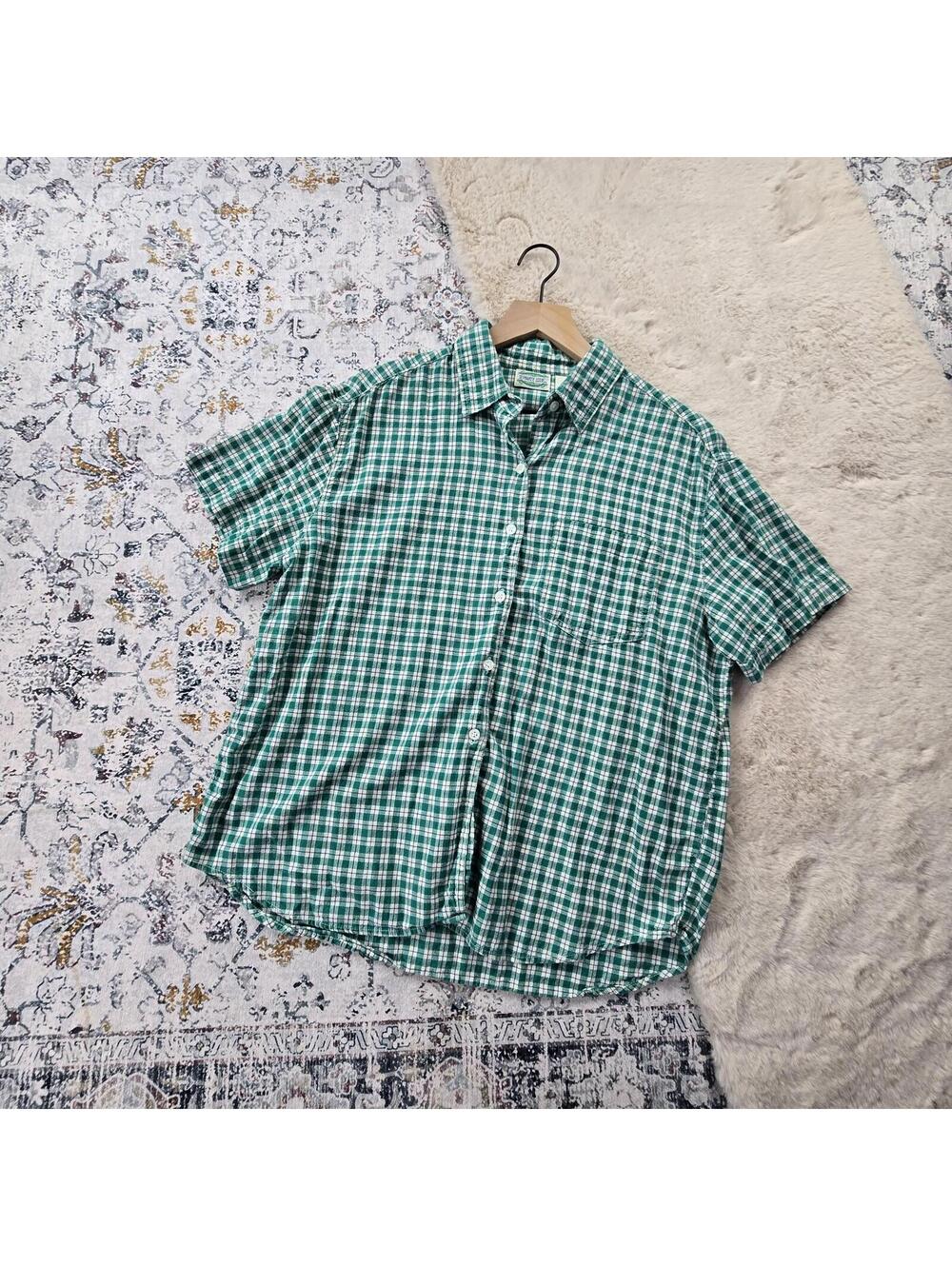 Separate Issue Green White Plaid Gingham Short Sleeve Vintage Women Large